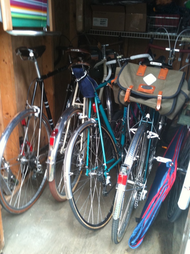 bicycles in sheds